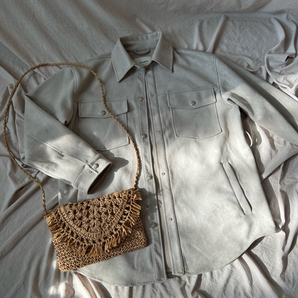 Pull & Bear Gray Suede Buttoned Overshirt